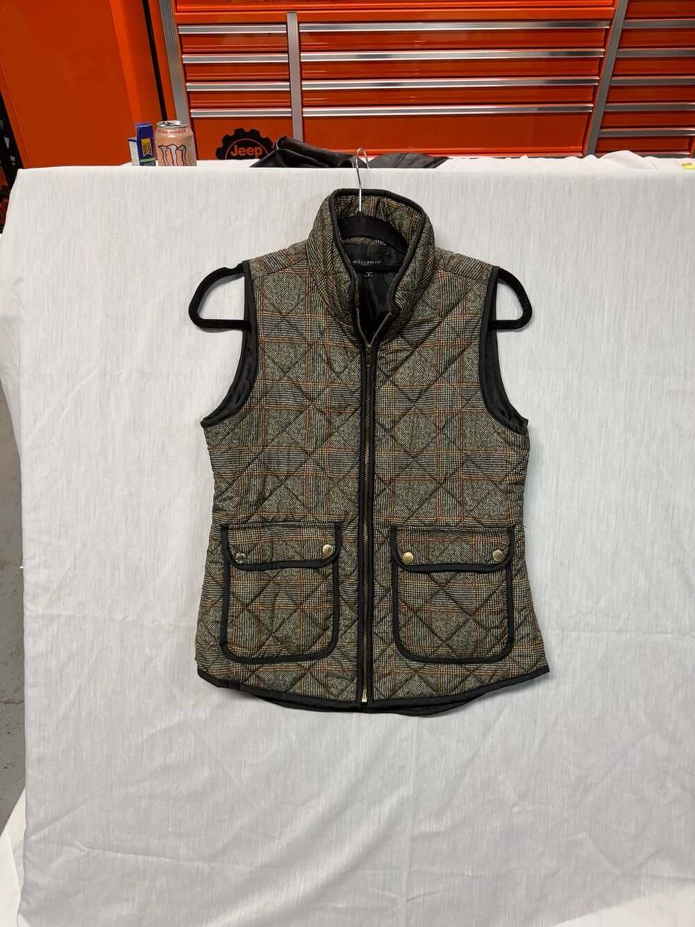 Willi Smith Quilted Plaid Vest Brown Tan